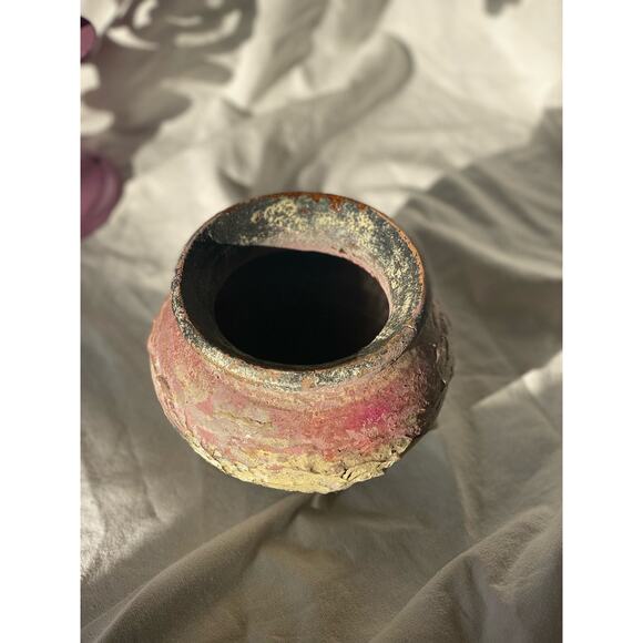 Neutral and Purple Rustic Textured Pottery Vessel vase ceramic Spanish Euro boho - Picture 9 of 16